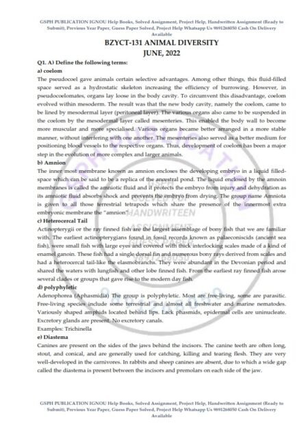 IGNOU BZYCT-131 Previous Year Solved Question Paper (June 2022) English Medium