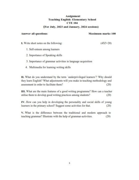 IGNOU CTE-104 Solved Assignment 2023-24 English Medium