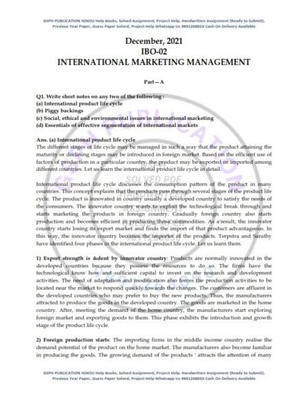 IGNOU IBO-02 Previous Year Solved Question Paper (Dec 2021) English Medium