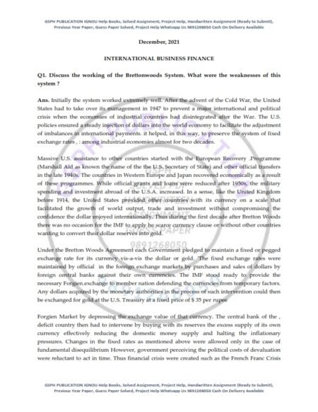 IGNOU IBO-06 Previous Year Solved Question Paper (Dec 2021) English Medium