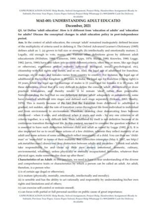 IGNOU MAE-001 Previous Year Solved Question Paper (Dec 2021) English Medium