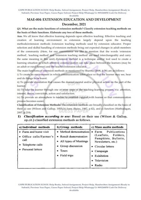 IGNOU MAE-004 Previous Year Solved Question Paper (Dec 2021) English Medium