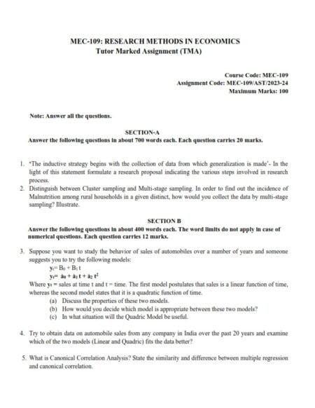 IGNOU MEC-109 Solved Assignment 2023-24 English Medium