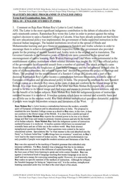 IGNOU MEG-10 Previous Year Solved Question Paper (June 2021) English Medium