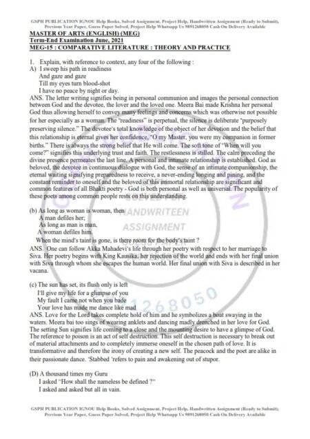 IGNOU MEG-15 Previous Year Solved Question Paper (June 2021) English Medium
