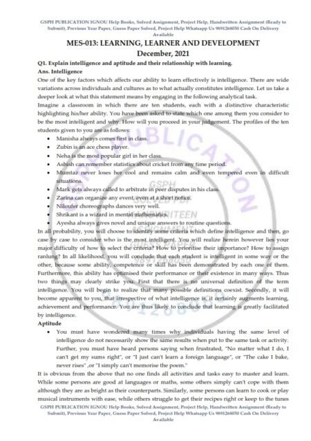 IGNOU MES-013 Previous Year Solved Question Paper (Dec 2021) English Medium