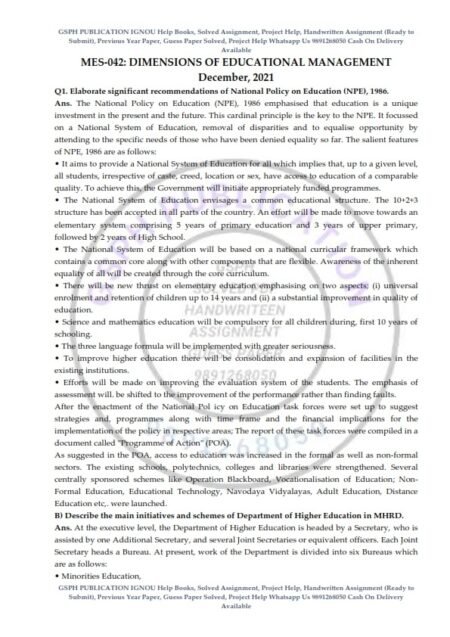 IGNOU MES-042 Previous Year Solved Question Paper (Dec 2021) English Medium