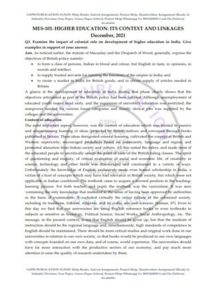 IGNOU MES-101 Previous Year Solved Question Paper (Dec 2021) English Medium