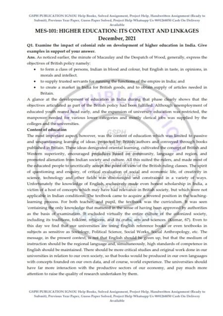 IGNOU MES-101 Previous Year Solved Question Paper (Dec 2021) English Medium