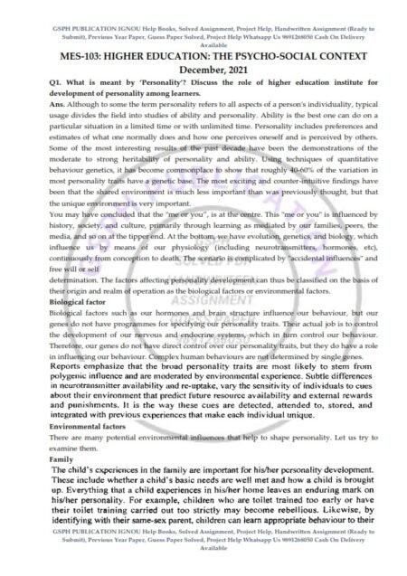 IGNOU MES-103 Previous Year Solved Question Paper (Dec 2021) English Medium