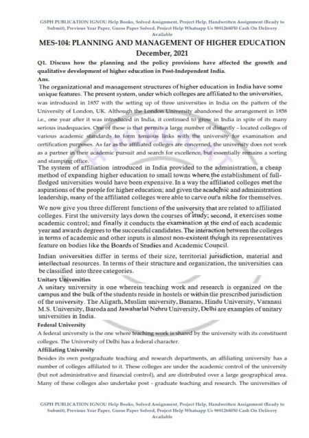 IGNOU MES-104 Previous Year Solved Question Paper (Dec 2021) English Medium