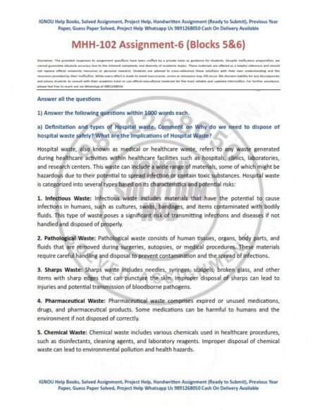IGNOU MHH-102(Blocks5-6) Solved Assignment 2023 English Medium