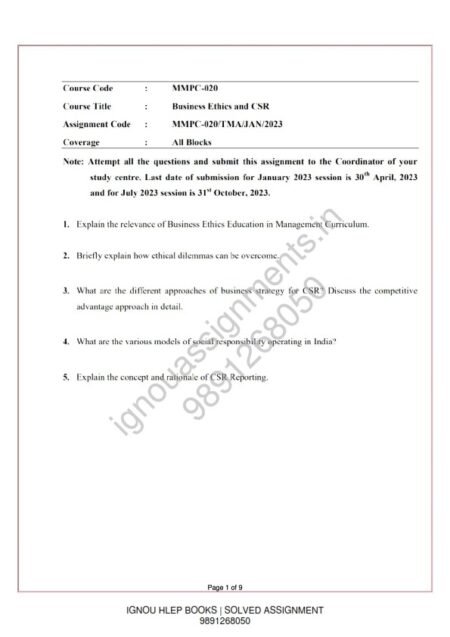 IGNOU MMPC-20 Solved Assignment 2023 English Medium