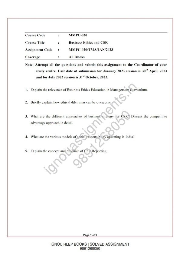 IGNOU MMPC-20 Solved Assignment 2023 English Medium