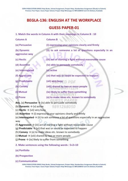 IGNOU BEGLA-137 Guess Paper Solved English Medium