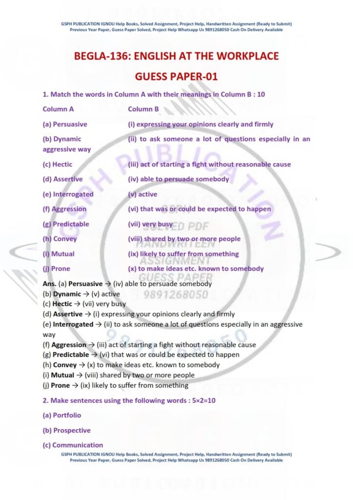 IGNOU BEGLA-137 Guess Paper Solved English Medium
