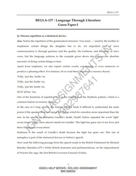 IGNOU BEGLA-137 Guess Paper Solved ENGLISH MediumIGNOU BEGLA-137 Guess Paper Solved ENGLISH Medium