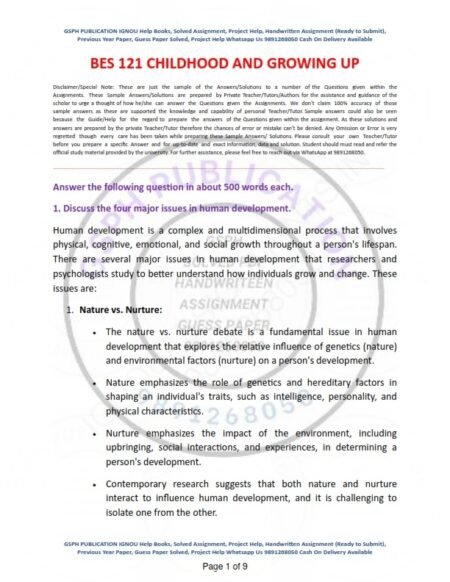 IGNOU BES-121 Solved Assignment 2023-24 English Medium