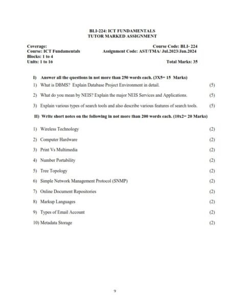 IGNOU BLIS-224 Solved Assignment 2023-24 English Medium