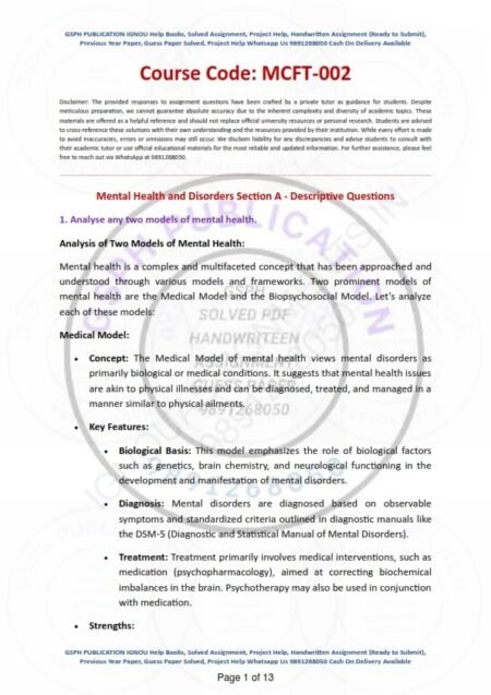 IGNOU MCFT-002 Solved Assignment 2023-24 English Medium