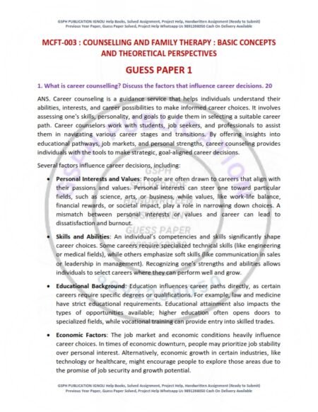 IGNOU MCFT-3 Guess Paper Solved English Medium