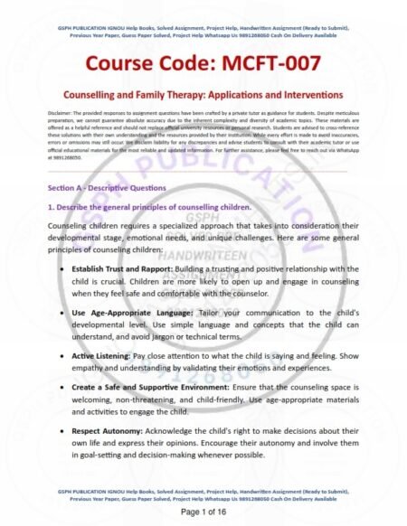 IGNOU MCFT-007 Solved Assignment 2023-24 English Medium