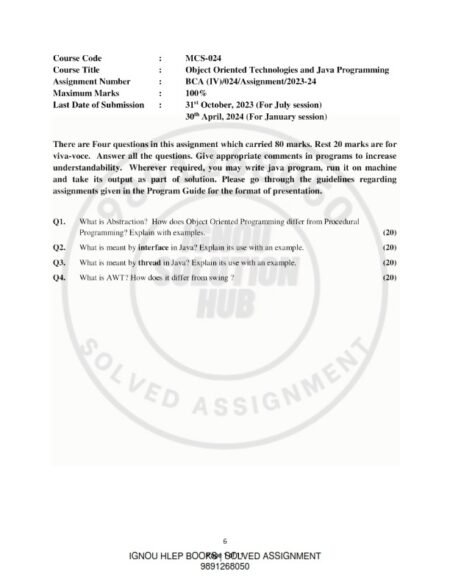 IGNOU MCS-024 Solved Assignment 2023-24 English Medium