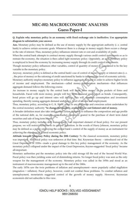IGNOU MEC-002 Guess Paper Solved English Medium