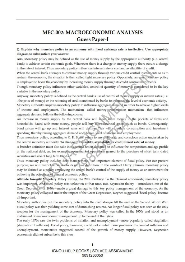 IGNOU MEC-002 Guess Paper Solved English Medium