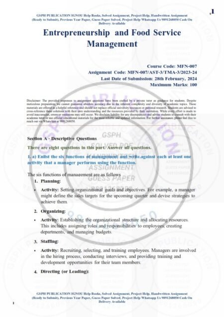 IGNOU MFN-007 Solved Assignment 2023-24 English Medium