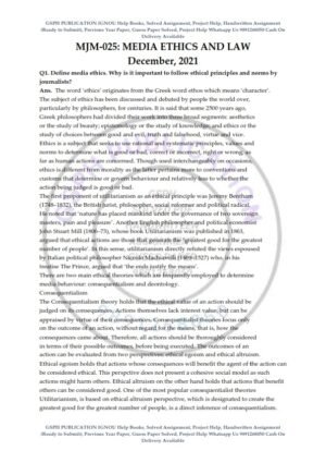 IGNOU MJM-025 Previous Year Solved Question Paper (Dec 2021) English Medium