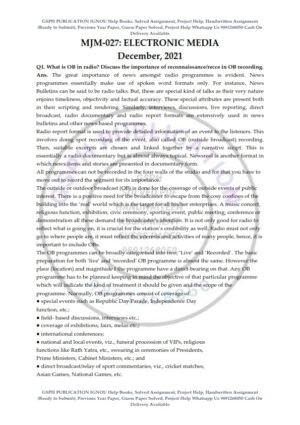 IGNOU MJM-027 Previous Year Solved Question Paper (Dec 2021) English Medium