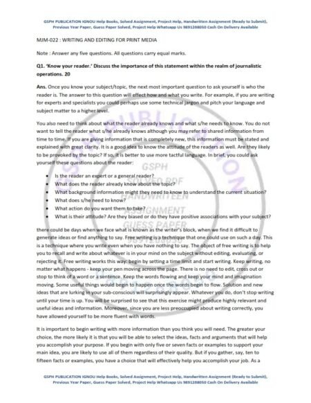 IGNOU MJM-022 Previous Year Solved Question Paper (June 2022) English Medium