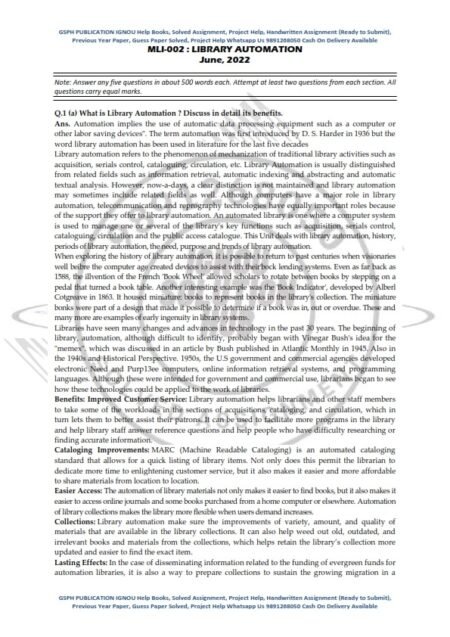 IGNOU MLI-002 Previous Year Solved Question Paper (June 2022) English Medium