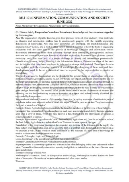 IGNOU MLI-01 Previous Year Solved Question Paper (June 2022) English Medium