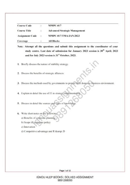 IGNOU MMPC-017 Solved Assignment Jan & July 2023 English Medium