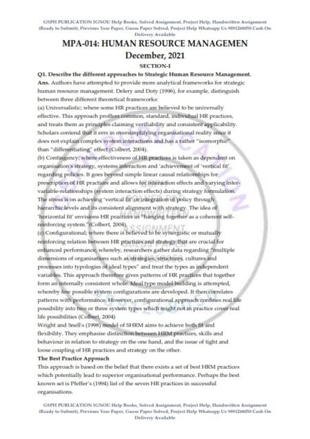 IGNOU MPA-014 Previous Year Solved Question Paper (Dec 2021) English Medium