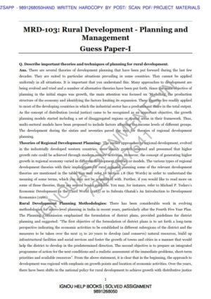 IGNOU MRD-103 Guess Paper Solved English Medium