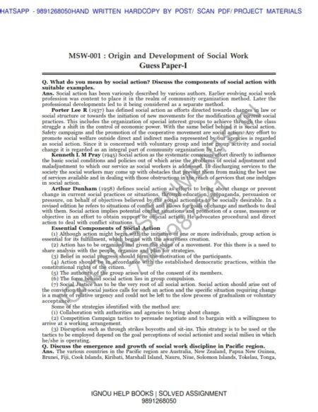 IGNOU MSW-001 Guess Paper Solved English Medium