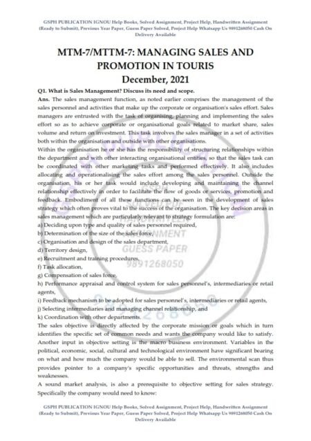 IGNOU MTTM-7 Previous Year Solved Question Paper (Dec-2021) English Medium