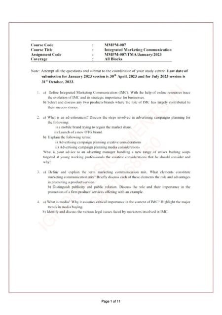 IGNOU MMPM-007 Solved Assignment Jan & July 2023 English Medium