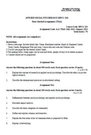 IGNOU BPCC-110 Solved Assignment 2023-24 English Medium