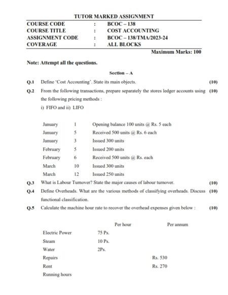 IGNOU BCOC-138 Solved Assignment 2023-24 English Medium