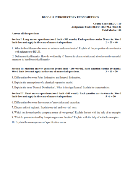 IGNOU BECC-110 Solved Assignment 2023-24 English Medium