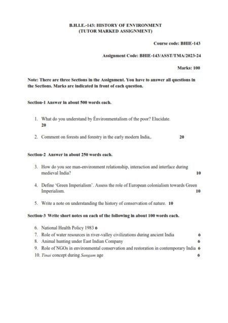 IGNOU BHIE-143 Solved Assignment 2023-24 English Medium