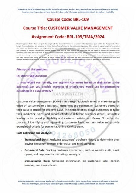 IGNOU BRL-109 Solved Assignment 2024 English Medium