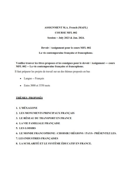 IGNOU MFL-02 Solved Assignment 2023-24 French Medium