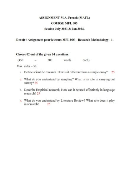 IGNOU MFL-05 Solved Assignment 2023-24 French Medium