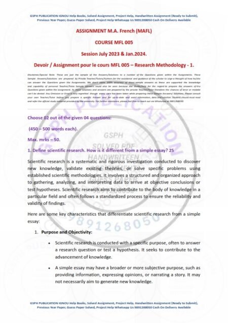 IGNOU MFL-05 Solved Assignment 2023-24 French Medium