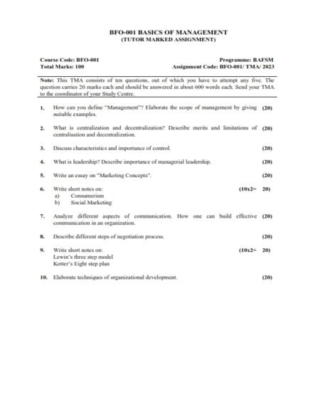 IGNOU BFO-01 Solved Assignment 2024 English Medium